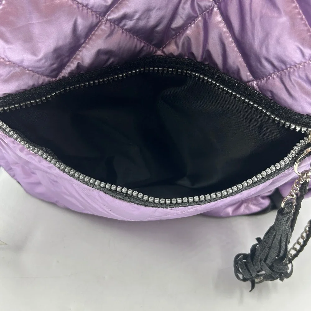 Justice Backpack Purple Girls Metallic‎ Quilted Puffer NWT 13 W x 17 T x 3 D in